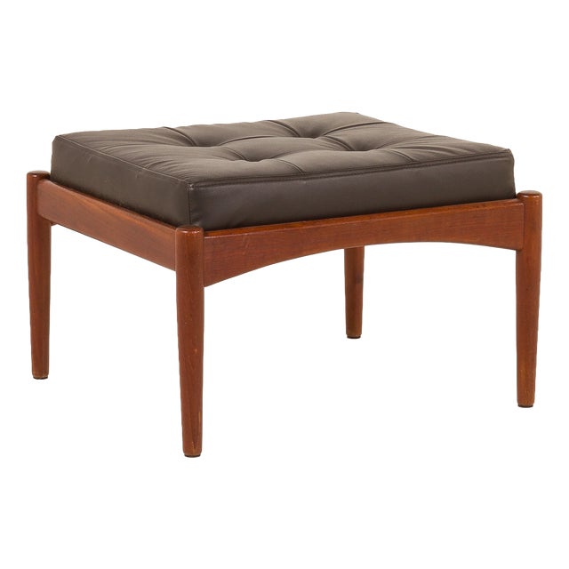 Vintage Danish Ottoman in Teak and Aniline Leather, 1970s For Sale
