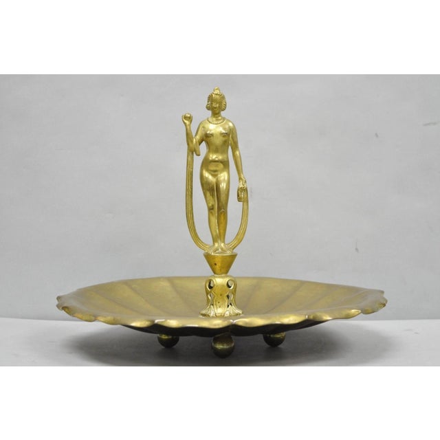Vintage Art Nouveau Brass Figural Nude Woman Centerpiece Compote Dish Bowl For Sale - Image 18 of 18
