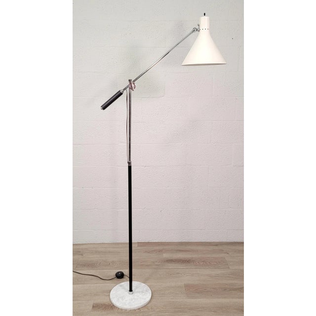 Angelo Lelii (Lelli) for Arredoluce Single-Arm White Adjustable Floor Lamp For Sale - Image 9 of 12