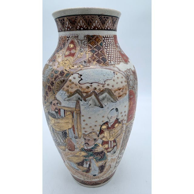 Late 19th Century Antique Japanese Satsuma Vase With Figural Panels and Raijin Thunder God, Meiji Period, Circa 1880–1900 For Sale - Image 5 of 15