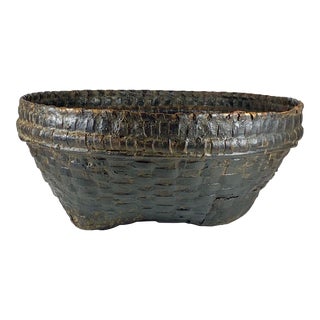 Antique Woven Cane Harvest Basket For Sale