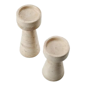 Contemporary Natural Stone Travertine Candle Holder Set of 2