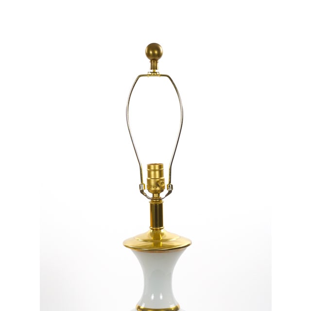 20th Century Hollywood Regency Opaline Glass and Gold-Banded Table Lamps, Pair For Sale In New York - Image 6 of 11