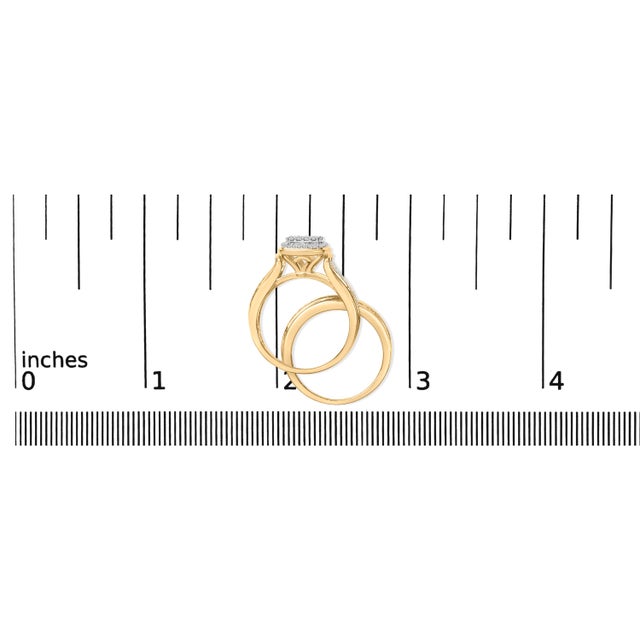 14K Yellow Gold Plated Sterling Silver 1/2 Cttw Diamond Square Cluster Bridal Set - Size 7 For Sale In New York - Image 6 of 6