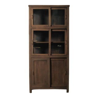 Late 20th Century Wooden Glass-Front Cabinet With Sliding Doors For Sale