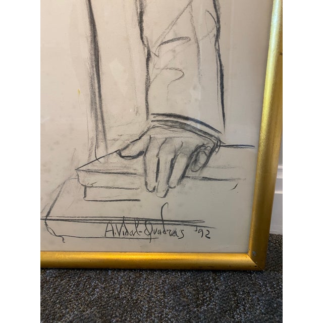 Wood 1990s Original Oil Portrait & Charcoal Study of Mr. John A. Powers by A. Vidal Quadras, 1992 – Framed Pair For Sale - Image 7 of 12