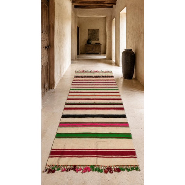 Tribal 1960s Moroccan Berber Kilim Rug, Multicolor Stripes, 5'11" × 13'5" For Sale - Image 3 of 15