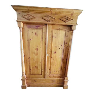 Antique 19th Century Rustic Wormwood Pine Armoire For Sale