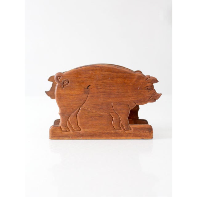 Vintage Folk Art Carved Wooden Pig Napkin Holder For Sale - Image 4 of 10