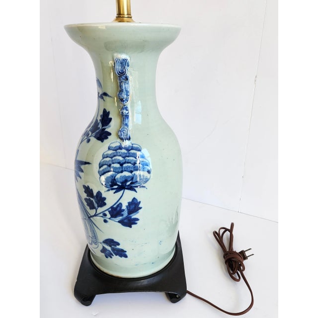 Antique 19th Century Chinese Celadon & Blue Table Lamp For Sale - Image 4 of 12