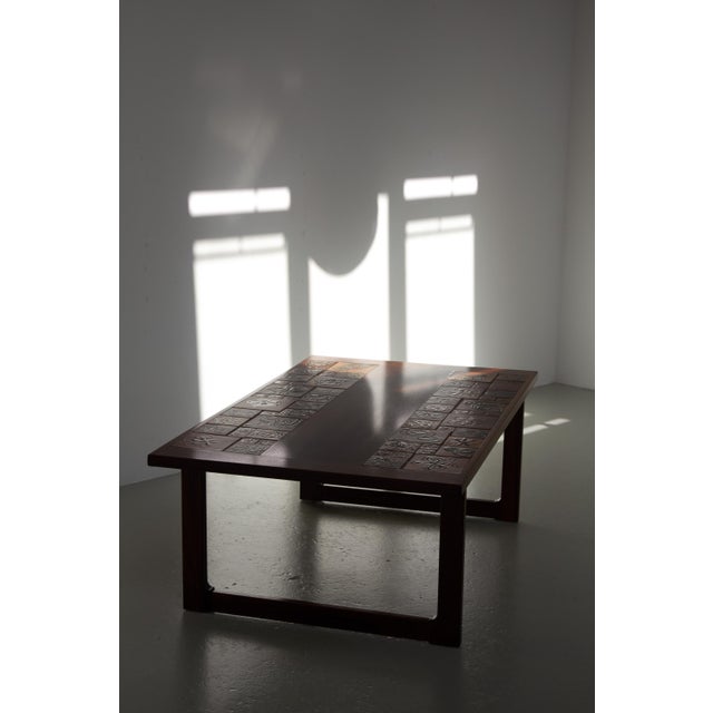 Danish santos rosewood coffee table with ceramic tiles by tue poulsen, 1970s. scandinavian mid-century modern coffee or...