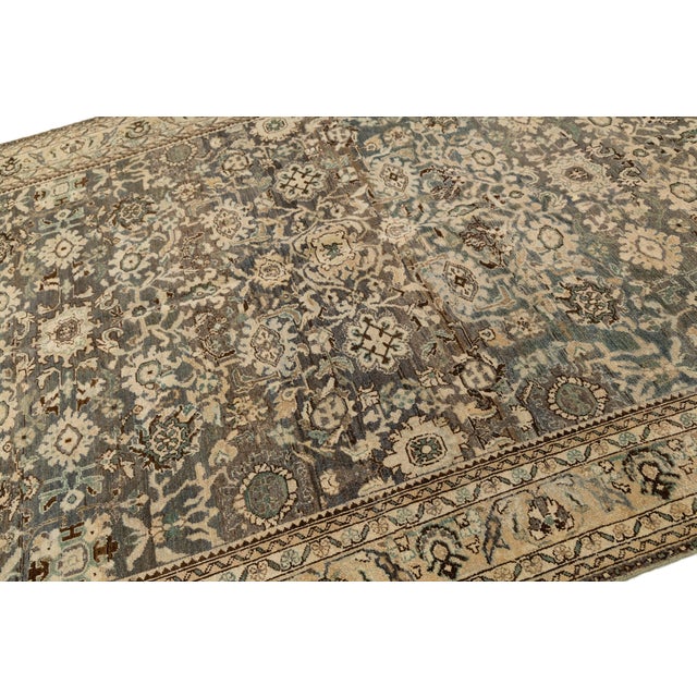 1920s Antique Oriental Wool Rug - Allover Floral Medallion, Neutral Blue/Tan For Sale - Image 5 of 10