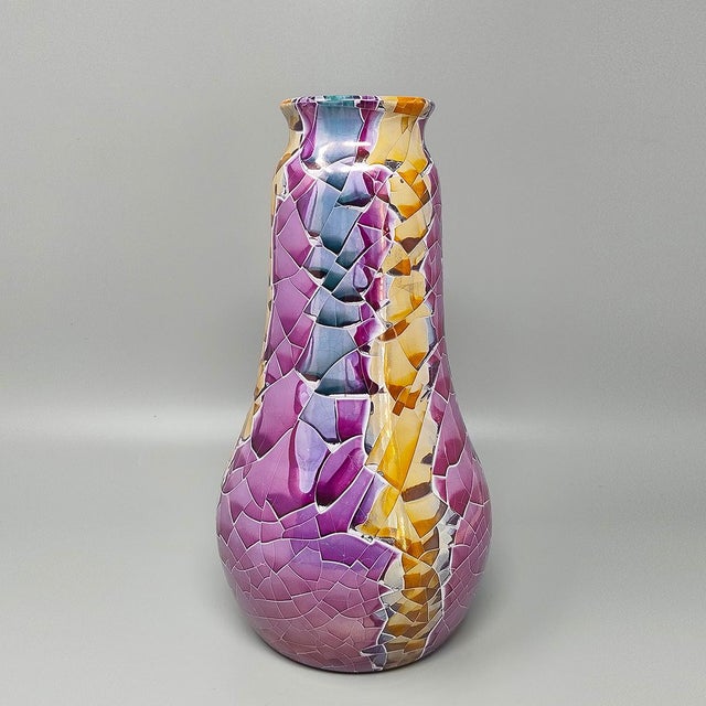 Mid-Century Modern Vintage Italian Polycrome Craquelé Vase in Sardinian Ceramic by Giuseppe Locci, 1990s For Sale - Image 3 of 9