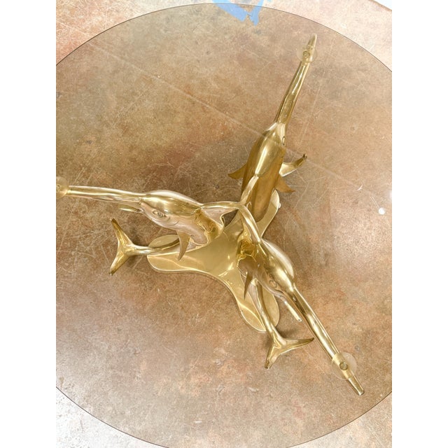 Metal French Round Cocktail or Coffee Table With Glass Top Over Tripod Base For Sale - Image 7 of 8