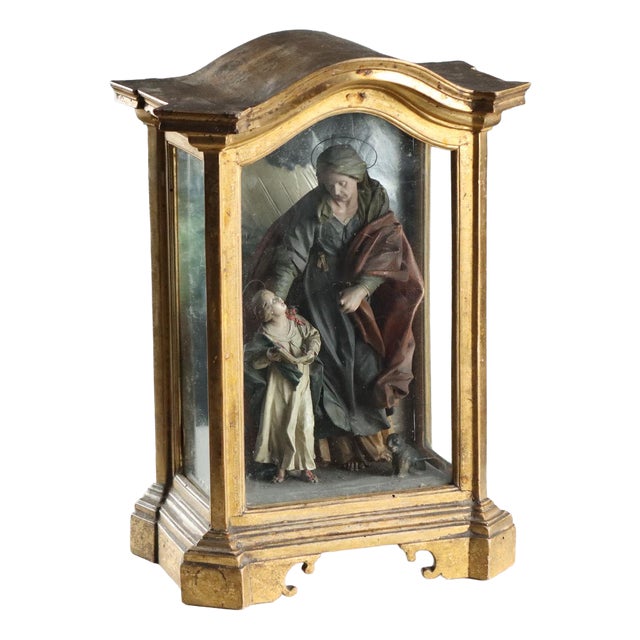 Case with Wax Sculpture of Saint Anne and the Virgin Mary For Sale