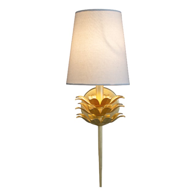 Matthew Izzo Home Delilah Gold Leaf Wall Sconce With White Linen Shade For Sale
