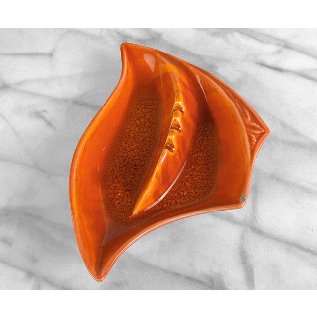 Mid-Century Atomic California Pottery Orange Drip Glaze Ashtray For Sale - Image 4 of 10