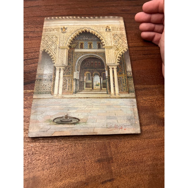 Tomas Aceves (Spanish, 19th century), circa 1870. Oil On Board in Giltwood Frame. "Alcazar of Seville Interior". This...