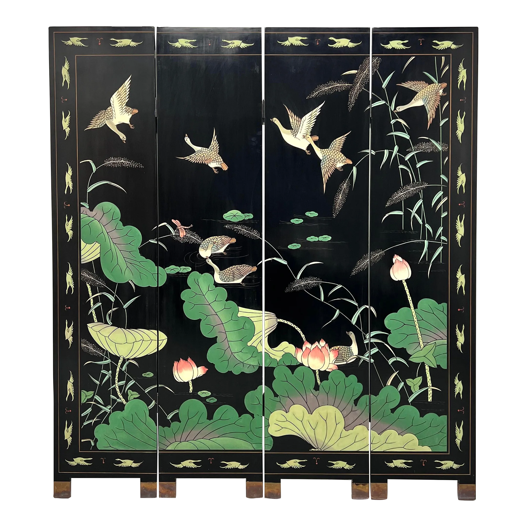 Mid 20th Century Chinese Export Four Panel Coromandel Folding
