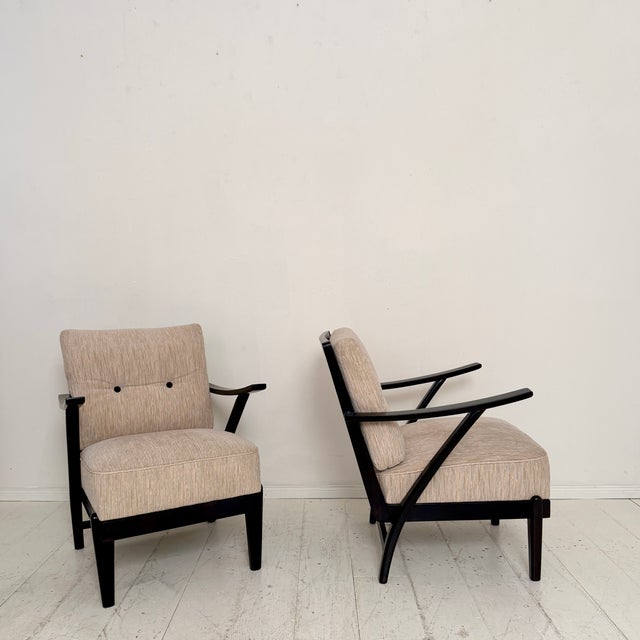 Mid-Century Modern Lounge Chairs with Black Wooden Frame, 1950s, Set of 2 For Sale - Image 6 of 18