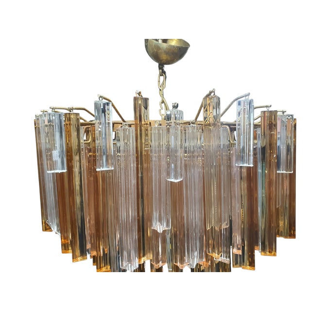 Triedri Model Chandelier in Amber and Transparent Glass from Venini Murano, 1970s For Sale - Image 8 of 9