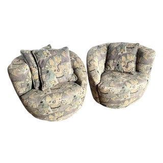 Postmodern Blue Gray and Purple Nautilus Swivel Chairs - A Pair For Sale