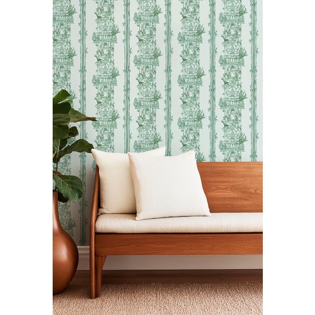 Jade Chinoiserie Shenanigans Toile Grasscloth Wallpaper by House Party | Jade Garden Green | 8 Yards For Sale - Image 8 of 8