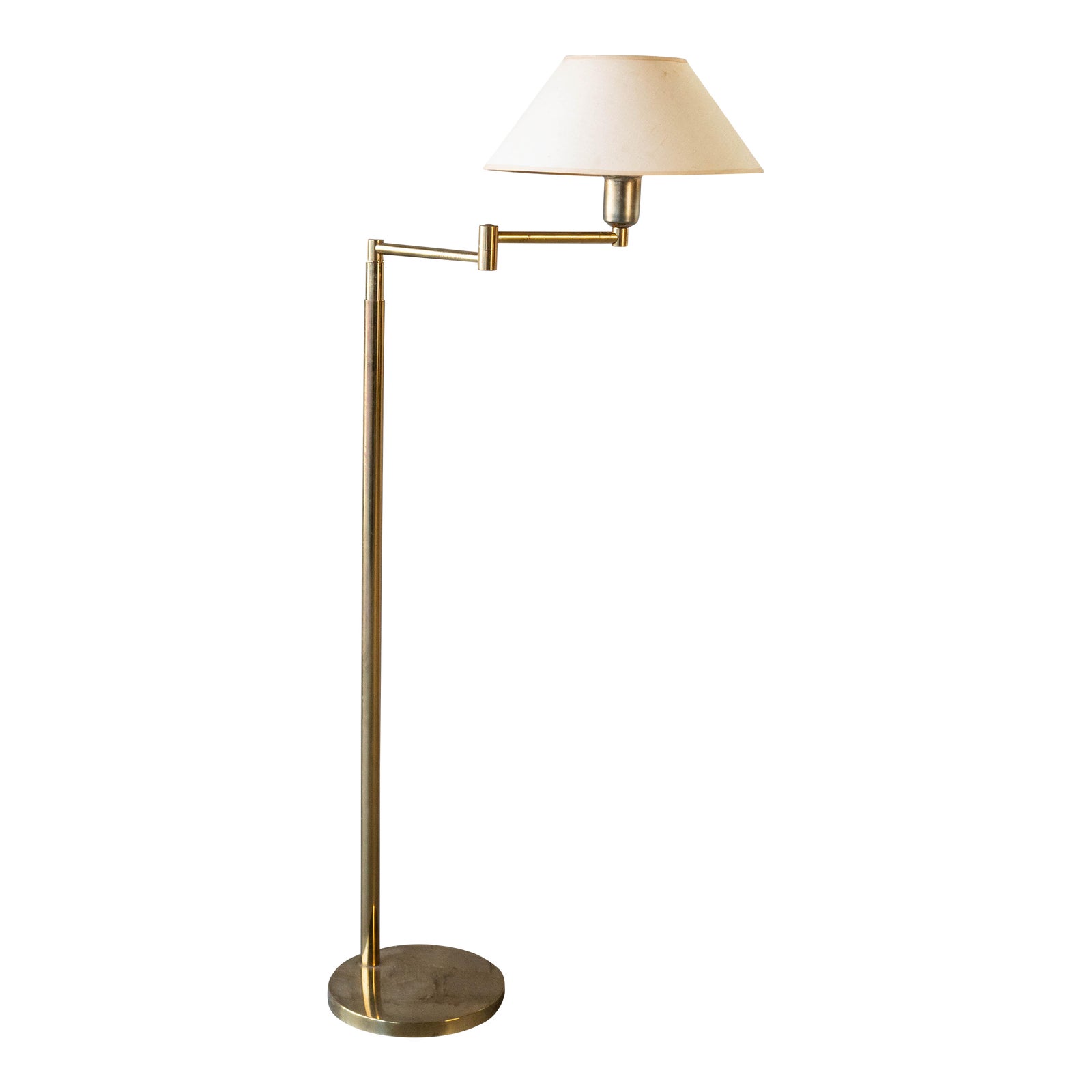 Vintage Walter Von Nessen Attr. Brass Floor Lamp With Swing Arm | Chairish