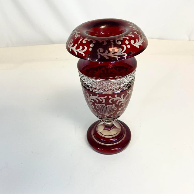 Early 20th Century Antique Czechoslovakia Bohemian Ruby-Clear Etched Crystal Vase. For Sale - Image 5 of 11