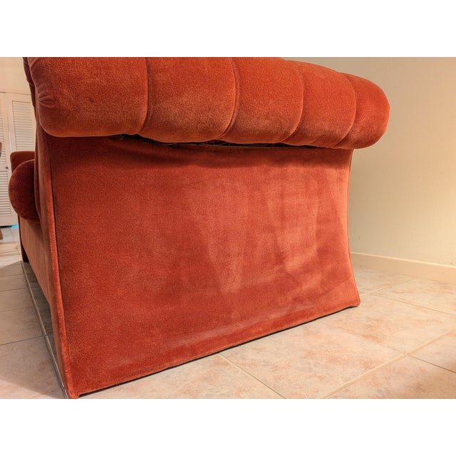 1980s Bernhardt Flair Channel-Tufted Scroll-Arm Terracotta Velvet Loveseat For Sale - Image 11 of 12