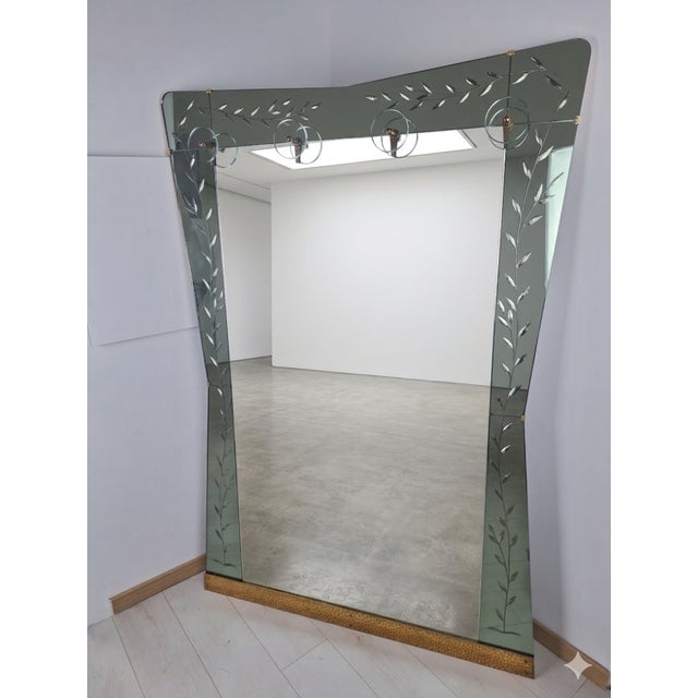 Large Entrance Mirror in Green Glass with Hangers, 1960s For Sale - Image 11 of 11