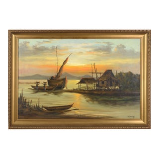 Fishing Village at Sunset by Ramos Philippines For Sale