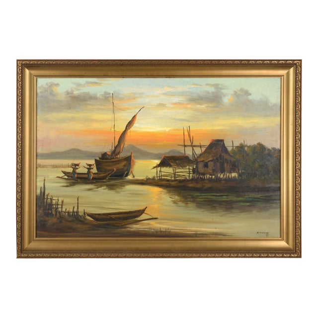 Fishing Village at Sunset by Ramos Philippines For Sale