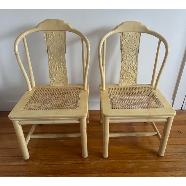 Beautiful pair of blonde lacquered and caned mid-century Henredon chinoiserie accent chairs. Sturdy and stunning. Gorgeous...