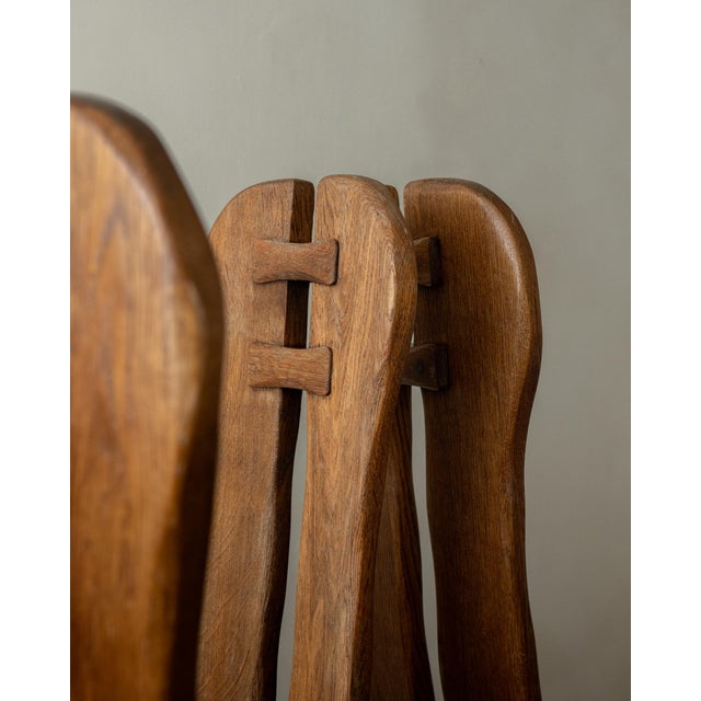 Brutalist Oak Dining Chairs with Sculptural High Backs by De Puydt, 1960s, Set of 4 For Sale - Image 13 of 18