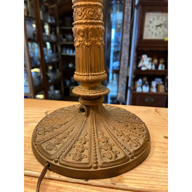 Antique Bent Caramel, Red /Orange Slag Glass Table Lamp For Sale In West Palm - Image 6 of 12