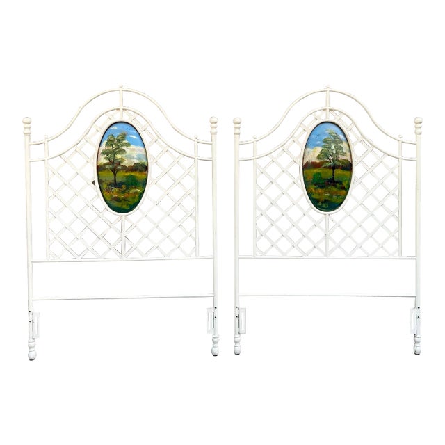Mid 20th Century Hand Painted Vintage Iron Twin Headboards - a Pair For Sale