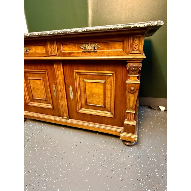Wood French Antique Marble Top Walnut Sideboard For Sale - Image 7 of 12