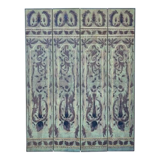 1920s Italian Art Deco Chinoiserie Four-Panel Hand-Painted Screen With Gold Gilt – Sage Green For Sale
