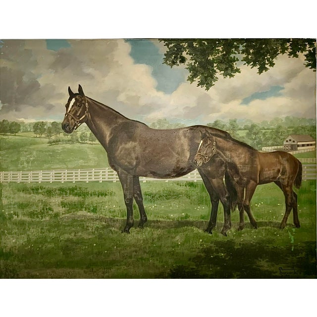 1950s Painting Winning Horse Large Original Oil on Canvas Signed Allen Brewer Jr. 1950 For Sale - Image 5 of 6