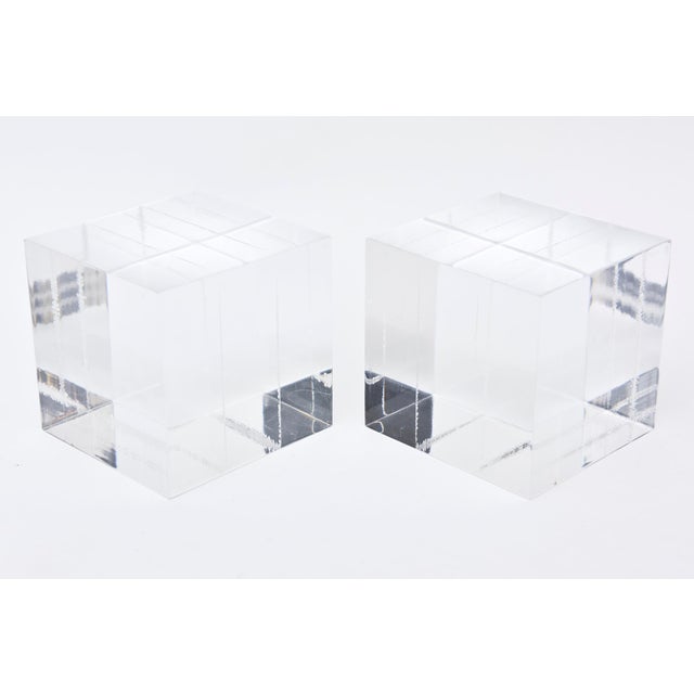 Lucite Square Cube Bookends or Small Pedestals Pair of Vintage | Chairish