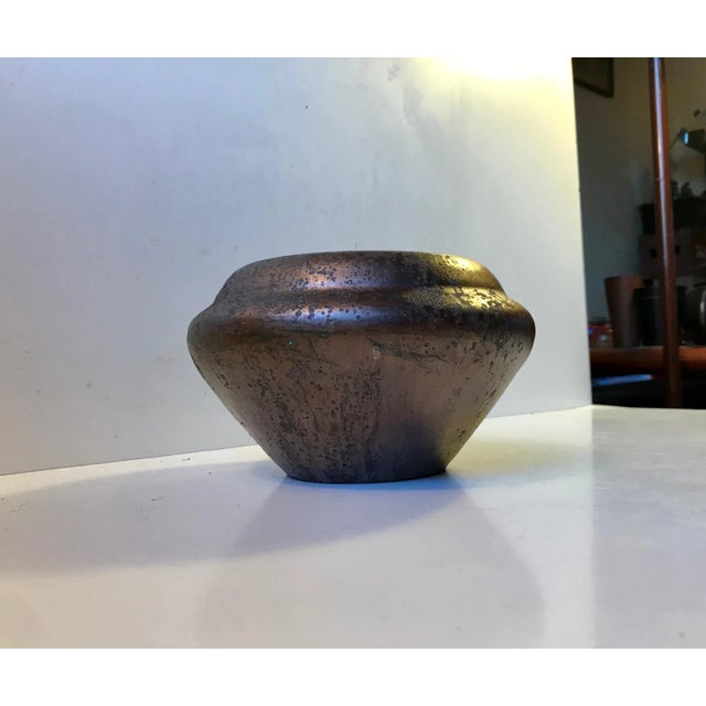 Art Deco Ceramic Vase & Dish in Copper Glaze by Jens Petersen for Soren Kongstrand, 1930s, Set of 2 For Sale - Image 3 of 8
