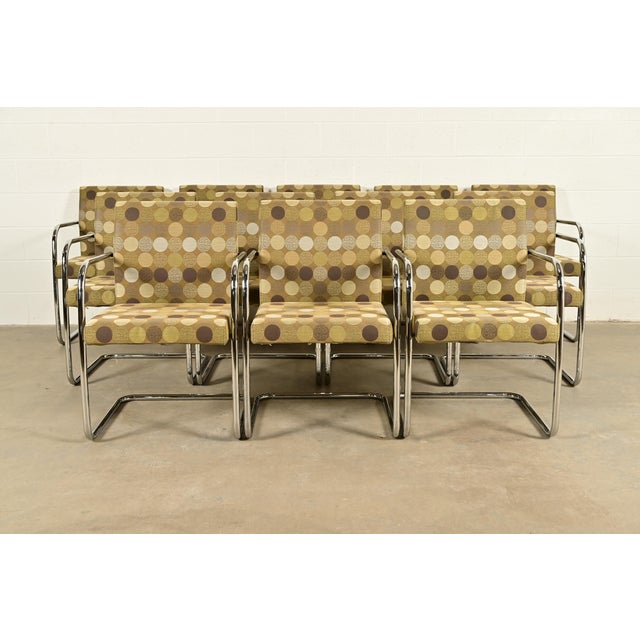 Keilhauer Furniture Mies Van Der Rohe Brno Style Mid-Century Modern Chrome Tubular Cantilever Club Chairs, Set of Twelve For Sale - Image 4 of 16