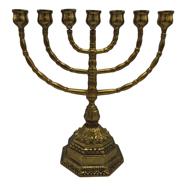 Brass Seven-Branched Candleholder Menorah, 1950s For Sale