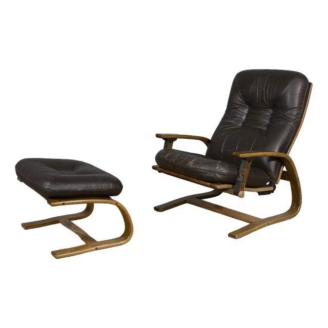 Set of Reclining Armchair with Footrest, 1970 For Sale