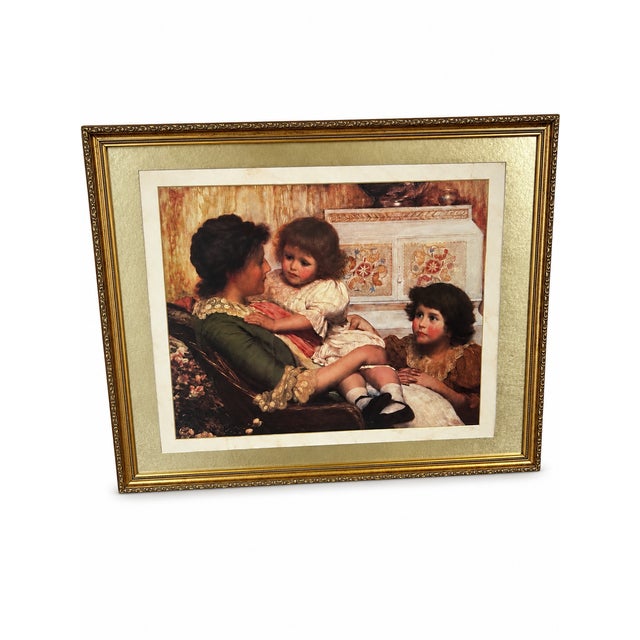 French Country Traditional Mother and Children Figurative Print in Ornate Gold-Tone Frame For Sale - Image 3 of 10