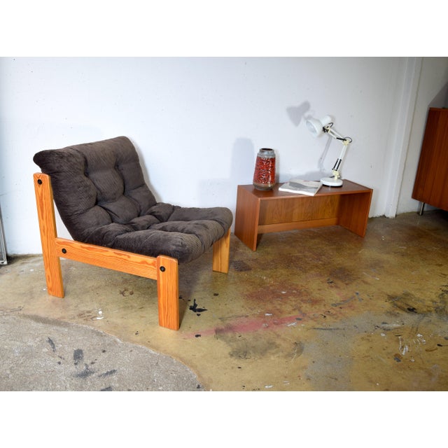 Brown Vintage Brutalist Corduroy Lounge Chair, 1970s For Sale - Image 8 of 10