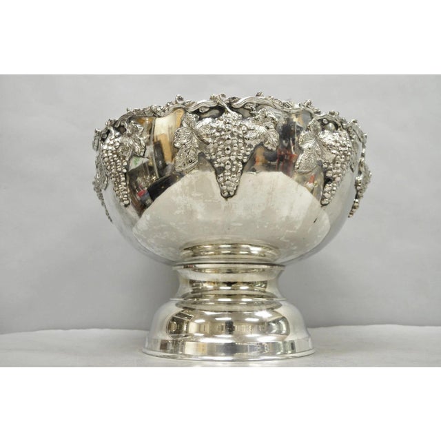 Vintage Grapevine Cluster Silver Plated Footed Punch Bowl Champagne Ice Bucket For Sale - Image 17 of 18