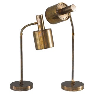 Mid-Century Scandinavian Table Lamps in Brass Attributed to Crafts Tyringe, 1960s, Set of 2 For Sale