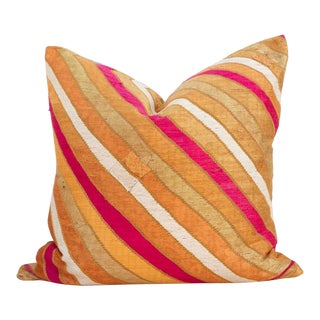 Orange Silk Phulkari Pillow For Sale